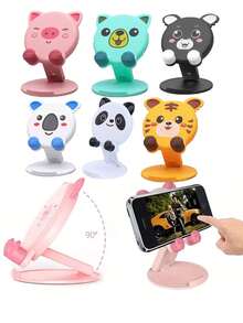 Cartoon Pink Pig Phone Stand, Cute Pink Pig Design, Foldable, Creative Desktop Stand, Portable Foldable, Convenient Essential For Travel And Home Use - Multicolor - View 4