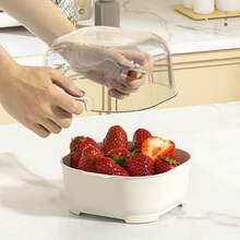 Mesuca 2-In-1 Fruit Washing Basket Kitchen Storage Bowl, Purple Large & White Medium, Double Layer Drainage Design Detachable Strainer Basket Set, 2pcs - Large + Medium - View 3
