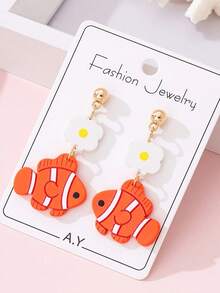 1 Pair Summer Beach Vacation Cute Clownfish Design Fashion Dangle Earrings, Suitable As Party And Vacation Gift - one-size - View 4