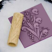 1pc Lily Skull Flower Branch Texture Roller - Embossed Polymer Clay Tool With Lily & Branch Patterns, Plastic Suitable For Ceramics, Pottery, Jewelry Making, Sculpture, Weaving, DIY Crafts - Decorative Patterns For Clay Rollers Gift For Artists - 1PC - View 3