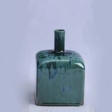 Teal Blue Reactive Glaze Ceramic Vase, Modern Square Decorative Bottle Vase For Living Room, Dining Room, Entryway, Shelf & Tabletop Home Decor, 2 Sizes - 1PC - View 10