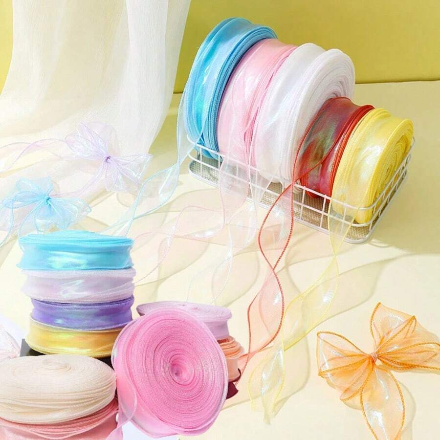 50 Yards Rainbow Mermaid Yarn Ribbon, Suitable For Bouquet Wrapping, Wired Organza Ribbon, Christmas Wedding Decoration And Gift Wrapping - Iridescent - View 1