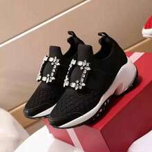 New RV Sneakers, Casual Platform Shoes, Elevated Mesh Creepers With Square Buckle, European And American Style Design - 黑色經典水鑽扣 - 查看 1
