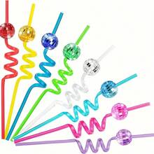 1pc/5pcs Creative Round Glitter Ball Cup, Valentine's Day Single Layer Spherical Straw Cup, Party Disco Fashion Plastic Cup, Suitable For Party, Holiday Gathering, Iced Coffee, Juice, Sisterhood Gathering - Multicolor - View 3