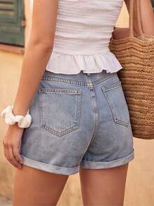 Women Denim Shorts - Blue - View 2