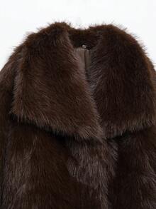 Women's Faux Fur Jacket, Fluffy Coat, Autumn/Winter Outfit, Women's Fashion New Long Sleeve Plush Short Coat - Coffee Brown - View 4