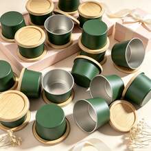 HIZTGHC 9/16pcs Empty Candle Tins With Wood Grain Lid, Matte Dark Green Mini Candle Tins, 2.56"*1.54"(6.5*3.9cm) Metal Candle Containers, Suitable For DIY Candle Making, Aromatherapy, Storage - Multiple Styles - View 2
