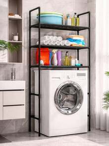 Estante metal 4 niveles sin taladrar para lavadora inodoro baño negro ahorra espacio - Negro - Ver 1
