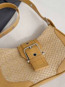 Sweet Cool Girl Metal Chain Decor Dark Gothic Style B2Y Punk Retro Underarm Shoulder Bag - Khaki - View 4