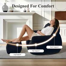 Double Bean Bag With Ottoman – Large Bean Bag Lounge Chair For Adults, Teens, And Kids For Living Room, Bedroom, Dorm, Or Balcony - Black - View 5