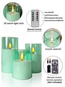 3pcs Flameless Candle Lights With Timer Remote Control, Battery Operated, Suitable For Christmas, Halloween, Valentine's Day, Mother's Day, Dining Table, Room, Wedding, Party, Gift - Mint Green - Warm Light - View 12