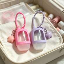 2pcs Pink Purple Dopamine Color [Refillable Squeeze Bottle] With Cover + Star Pendant, Keychain And Star-Shaped Charm, Portable Small Size Waterless Hand Sanitizer Bottle, Leak-Proof Design, Reusable, Suitable For Office, Gym, Travel And School - View 5