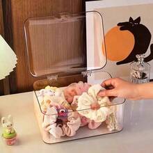 1pc Transparent Plastic Hair Accessory Storage Box With Hinged Lid, Dust-Proof Clear Organizer For Hair Ties, Hair Clips, Headbands And Small Jewelry - Multicolor - View 10