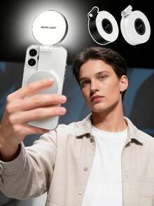 Spiegel-Handy-Fülllicht, magnetisches Selfie-Fülllicht, kompatibel mit iPhone, 360° LED-Selfie-Ring-Fülllicht mit Klebering, geeignet für Selfie-Fotografie, Videoanrufe, Videokonferenzen, Taschen-Fülllicht, Videokonferenz-Fülllicht mit Handy-Clip, 3 Beleuchtungsmodi, wiederaufladbar, kompatibel mit Laptop/Handy/Tablet/Videokonferenz/Make-up, geeignet für Selfie und Live-Streaming - A - Übersicht 2