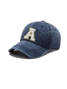 1pc Women's Washed Vintage A-Z Letter Baseball Cap, Casual Distressed Dad Hat, Outdoor Sun Protection Hat - Navy Blue - View 5