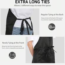 1pc, 3pcs, 6pcs, 12pcs Unisex Black Aprons, Machine Washable - Black - View 2