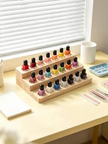 Wooden 3 Tier Nail Polish Display Rack Multi Slot Nail Varnish Organizer Natural Wood Bottle Holder For Manicure Salon Vanity Desktop Decor Gift For Nail Lovers - Multicolor - View 4