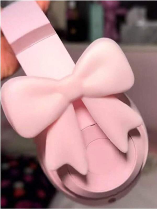 2pcs Pink Bowknot Decor Headphone Accessories Cute Printed Bowknot Fashionable Headphone Attachments Christmas Gamer Gift For Her Women Gamer Ribbon