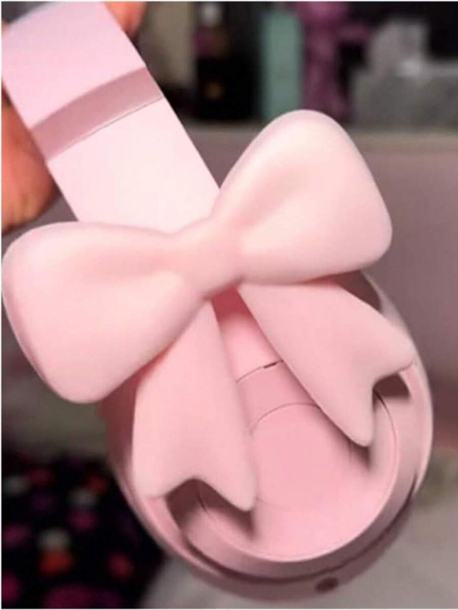 2pcs Pink Bowknot Decor Headphone Accessories Cute Printed Bowknot Fashionable Headphone Attachments Christmas Gamer Gift For Her Women Gamer Ribbon