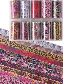 10pcs/Box Leopard Print Nail Foils Transfer Nail Art Cheetah Print Nail Art Foil Stickers Winter Nail Art Decorations Laser Starry Sky Paper Manicure Accessories For Women Nails Art Design Decoration - Multicolor - View 1