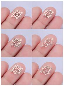 TEAMER 1pc/Pack Fashionable Stainless Steel Hollow Yoga Seven Chakras Pendant, Exquisite Geometric Design Handmade DIY Accessory For Necklace, Bracelet, Earrings, Keychain, Bag Charm - Fashion Series - View 3