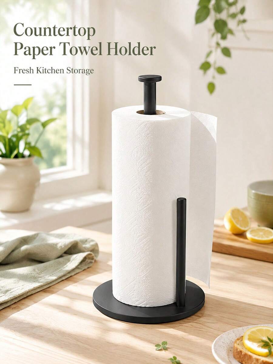 Heavy-Duty Kitchen Paper Towel Holder With Tidy Storage Edge Preventing Paper Unrolling Classic Countertop Paper Towel Dispenser For Working Pros Handy Napkin Holder To Hold Paper Towels In Baño Area Toilet Paper Holder Home Organizer Tools