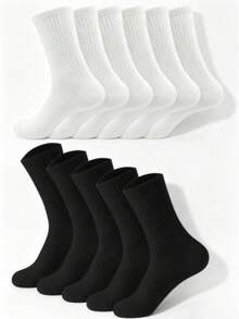5 Pairs/10 Pairs/18 Pairs/20 Pairs Black & White Thick Men's Winter Socks, Fashionable, Casual, Comfortable, Suitable For Outdoor Sports, Running, Fitness, Compression Knee Socks, Business Casual Vacation, Black & White High Tube Socks, Christmas, Thanksgiving, New Year Holiday Gifts (Thick Style), Suitable For Foot Size (35-39/39-42) White Socks, Christmas Gifts, Socks, Winter Socks, Halloween Socks - Multicolor - View 9