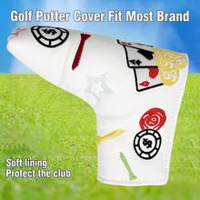 Fun Poker Embroidered Straight Putter Cover, Black And White Dual Color Options, Cool Style, Golf Accessory - White - View 1