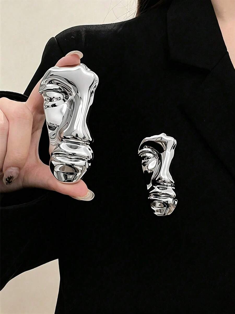 1件不對稱半臉金屬胸針,歐式時尚女款飾品 - 人臉胸針多色 - 查看 1
