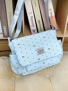 Women Messenger Shoulder Bag,Flap Satchel,Polka Dot Bow Print,Adjustable Strap,Multi‑Pocket Large Capacity,Daily School Travel Bag For Teen Girls - Multicolor - View 5