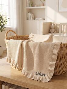 1pc Customized Embroidered Knitted Blanket With Scalloped Edge, Personalized Name Lap Blanket, 6 Colors Available, Lightweight Office Nap Blanket - Multicolor - View 7