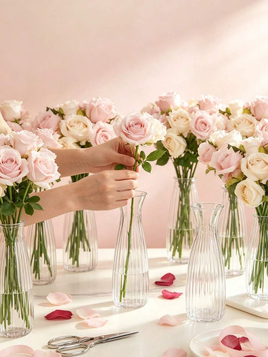 Plastic Striped Vase Set, Transparent Floral Arrangement, Handmade, Suitable For Various Bouquets And DIY Decor, Holiday Home Decoration, Tabletop Wedding Party Display - Multicolor - View 1