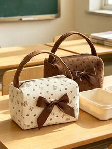 Cute Bowknot Lunch Bag, Women's Handheld Lunch Bag/Storage Bag, Large Opening Zipper, Portable Travel Picnic Bag, Office And School Lunch Bag, Work Lunch Box, Holiday Lunch Box, Multi-Functional Camping Student Lunch Box Casual Bag, Suitable For Work, Picnic, Travel - Multicolor - View 3
