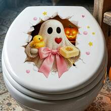 1/4pcs Cute Pink Ghost Bow Toilet Stickers, Removable Self-Adhesive Waterproof PVC Decals, Suitable For Bathroom Walls, Bedroom, Toilet Seat Or Tank, And Halloween Party Decoration - Wall Stickers - View 9