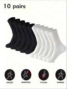 5/10 Pairs Men's Ankle Socks, Crew Socks, Casual Socks, Black, White, Suitable For Autumn, Winter, Spring, Summer, Breathable, Moisture-Wicking, Suitable For Sports, Business, Casual Wear, Assorted Colors - Multicolor - View 5