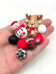 1/32/33/52pcs Silicone Beads, 3D Christmas Snowman, Paired With Round Spacer Beads, Suitable For Handmade DIY Jewelry Making - Multicolor - View 4