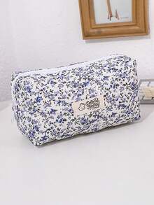 1PC Vintage Floral Pattern Pencil Case, Quilted Storage Bag, Portable Stationery Bag For Students, Back-To-School Essential Study Supplies - Multicolor - View 13