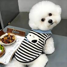 1件寵物狗/貓背心，輕量春秋夏季條紋無袖背心，適合泰迪貴賓犬及其他小型寵物衣物 - 黑與白 - 查看 4