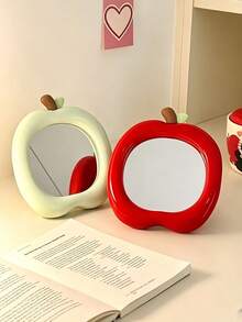 Two-Tone Apple 3D Desktop Makeup Mirror, Stylish With A Round And Cute Design, Excellent Attention To Detail. The High-Definition Mirror Surface Is Distortion-Free. It Makes A Great Holiday Gift For Family And Friends - Multicolor - View 3