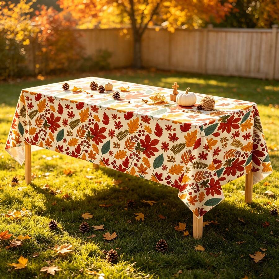 1pc/3pcs Autumn Maple Leaf Theme Disposable Plastic Tablecloth, Full Rich Autumn Leaf Print, Warm Tones Create Autumn Atmosphere, Suitable For Thanksgiving, Autumn Gatherings, Outdoor Dining Table Decor 137*274cm - Multicolor - View 1
