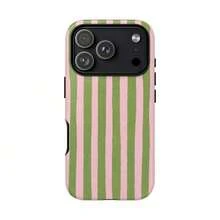 Shockproof Striped Pattern Fashion Phone Case, Striped Green Retro Cream Green Line French Elegant Phone Case, Compatible With IPhone17 IPhone16 15 14 IPhone13 12 11 Pro Max Spring Model - 白色10 - 查看 1