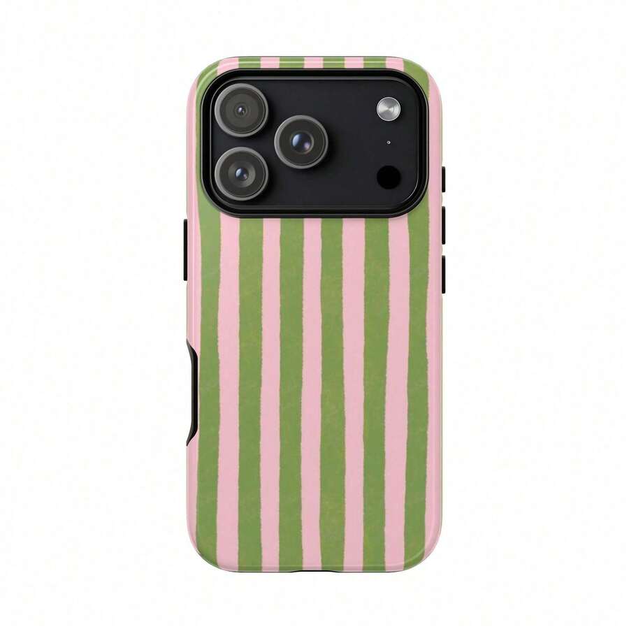 Shockproof Striped Pattern Fashion Phone Case, Striped Green Retro Cream Green Line French Elegant Phone Case, Compatible With IPhone17 IPhone16 15 14 IPhone13 12 11 Pro Max Spring Model - 白色10 - 查看 1