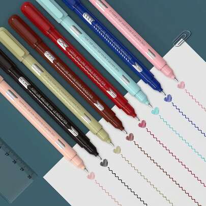 8pcs Dual-Tip Flower Contour Curve Pens, Roller Lace Border Hand-Drawn Poster Outlining, Bullet Journal Highlighting Marker Pens