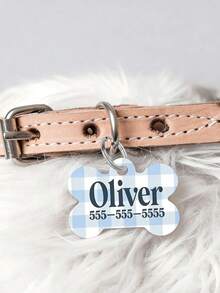 Custom Plaid Bone Pet Tag, Personalized Name & Phone Dog ID Tag - Multicolor - View 3