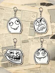 Vintage Black White Troll Face Meme Keyring,Humorous Funny Expression Acrylic Keychain,Cute Backpack Decor,Birthday Holiday Gift For Men Women - Multicolor - View 3