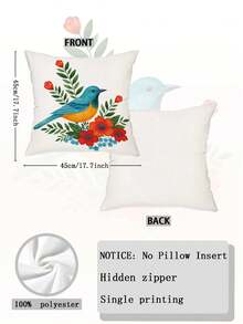 1pc Watercolor Style Vibrant Wild Bird & Plant Floral Leaf Pattern Country Style Spring Sofa Home Decor Pillow Cover (Pillow Insert Not Included) - Multicolor - View 2