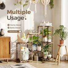 Bamworld - Soporte para plantas para interiores y exteriores, estante para plantas de madera para múltiples plantas, soporte para plantas de 3 niveles, soporte para plantas para sala de estar, patio, Soporte para plantas múltiples de 3 niveles, escalera, para sala de estar, patio, decoración del hogar, para - Multicolor - Ver 3