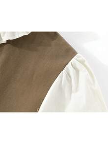 Women's Frill Trim 2 In 1 Patchwork Casual Daily Long Dress - Coffee - View 5