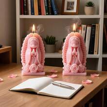 2pcs Pink Praying Girl Figurine Rose Base Our Lady Of Guadalupe Scented Candles, Multi-Color Multi-Fragrance, Home Decor Holiday Party Gift - one-size - View 5
