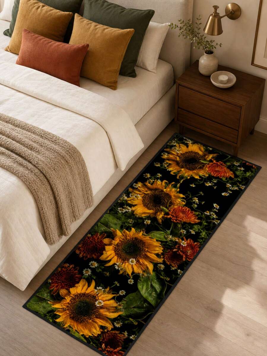1pc Natural Plant Pattern Printed Carpet, Suitable For Bedroom, Hallway And Other Places, Strong Water Absorption, Easy To Clean, Can Be Used For Kitchen Decoration, Entrance, Bedroom, Living Room And Other Home Decor, Machine Washable - Multicolor - View 1